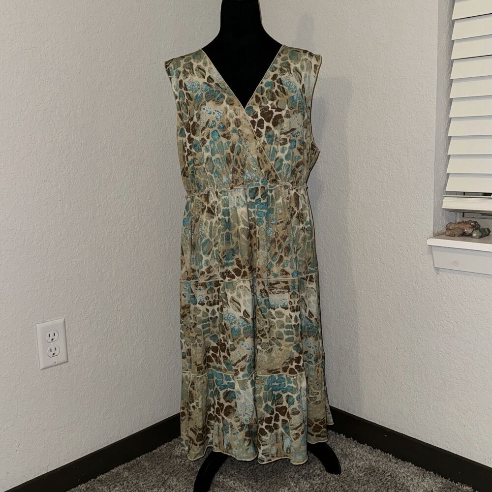 Charter Club Dress Y2K Womens 2X Multi Camo Animal Print Nylon Sleeveless Tiered